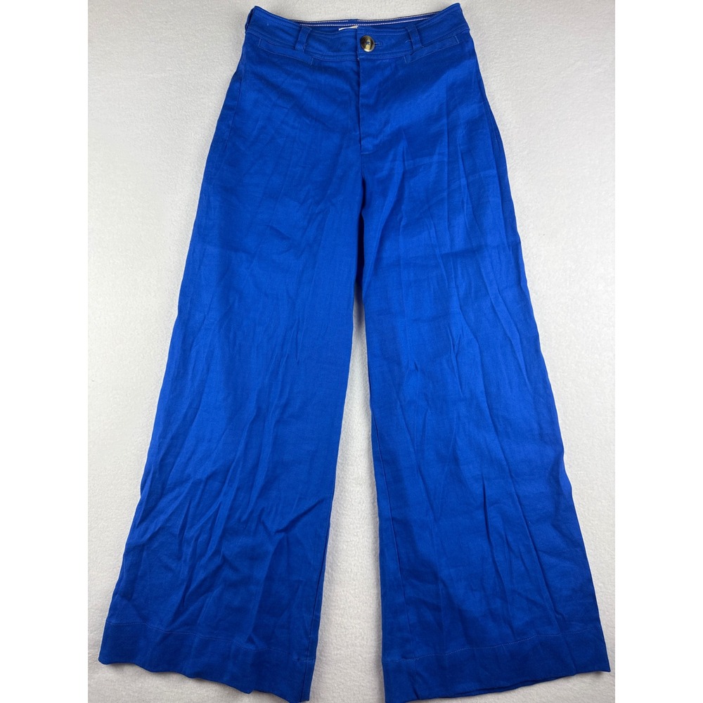 Maeve Anthropologie Womens 26 Cobalt Blue Linen Blend High Rise Wide Leg Pants